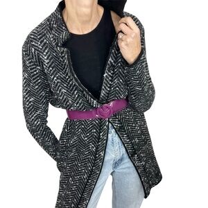 Vintage Cocogio Italy wool blend black grey chevron knit long cardigan sweater